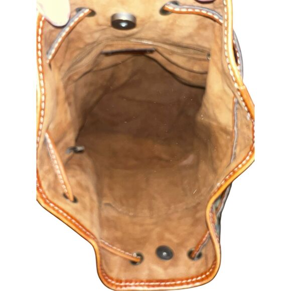 Patricia Nash Riano brown leather drawstring bucket bag Painted Irises floral - Picture 7 of 7